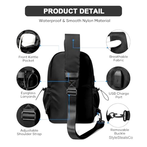 Small Nylon Sling Backpack with USB Port for Hiking Travel Gym main image 6